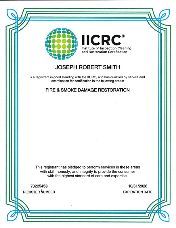 Joseph Smith IICRC certification Bulovas Restoration